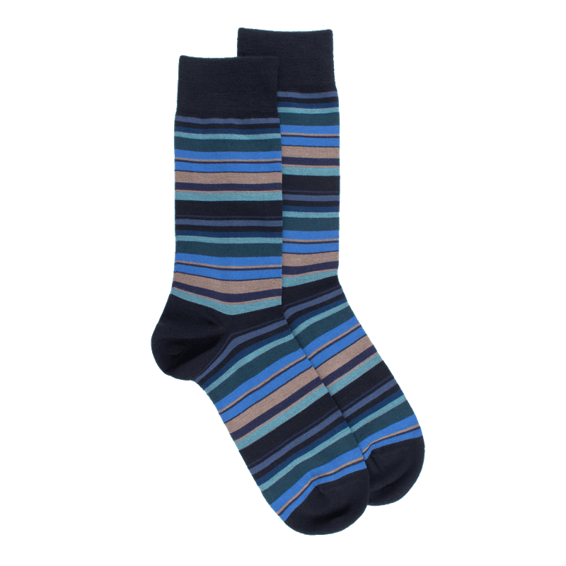 doré doré Chaussettes homme en coton à rayures fines multicolores - Bleu marine & Bleu jean foncé