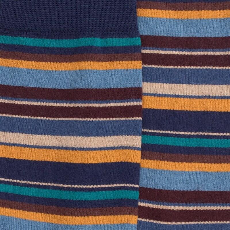 Doré Doré Chaussettes Homme En Coton à Rayures Fines Multicolores - Bleu Caban & Vert Verger