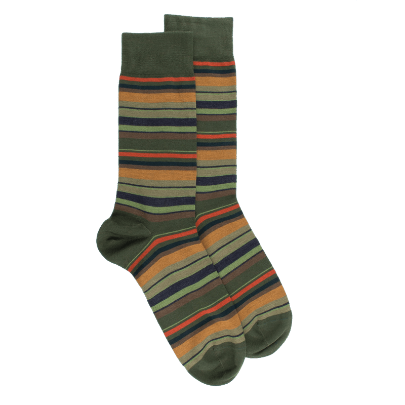 doré doré Chaussettes homme en coton à rayures fines multicolores - Vert cyprès & Orange henné