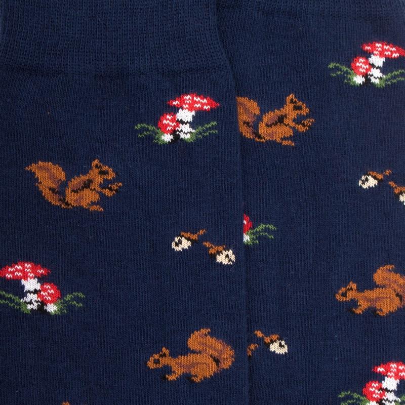 Doré Doré Chaussettes Homme En Coton Avec Motif D'écureuil Et De Champignons - Bleu Voilier