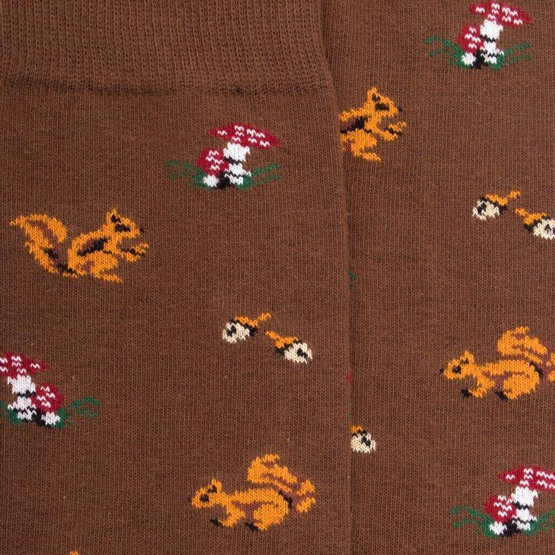 Doré Doré Chaussettes Homme En Coton Avec Motif D'écureuil Et De Champignons - Terre
