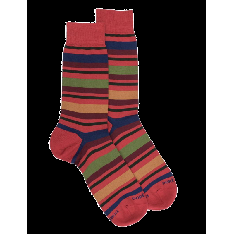 doré doré Chaussettes homme en coton avec motif rayure - Brique & vert thym