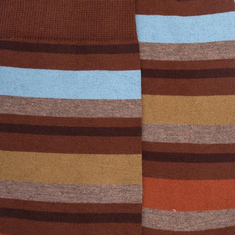 Doré Doré Chaussettes Homme En Coton Avec Motif Rayure - Cacao & Chocolat
