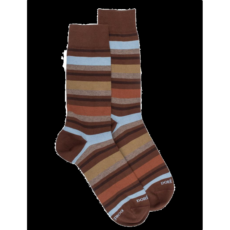 doré doré Chaussettes homme en coton avec motif rayure - Cacao & chocolat