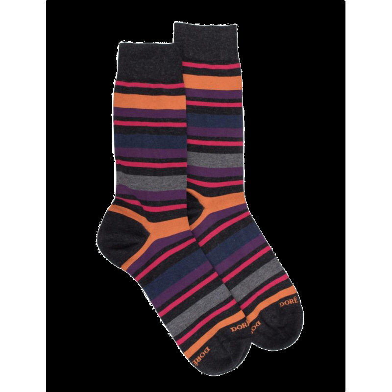 doré doré Chaussettes homme en coton avec motif rayure - Gris anthracite & Cerise