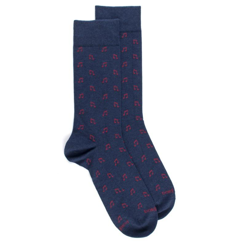 doré doré Chaussettes homme en coton avec notes de musique - Bleu marine