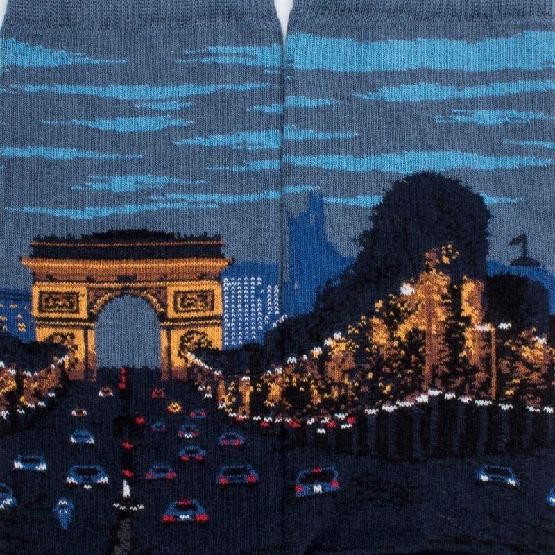 Doré Doré Chaussettes Homme En Coton Avec Vue Des Champs Elysées à Paris - Bleu Marine Foncé