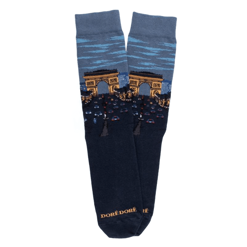Doré Doré Chaussettes Homme En Coton Avec Vue Des Champs Elysées à Paris - Bleu Marine Foncé