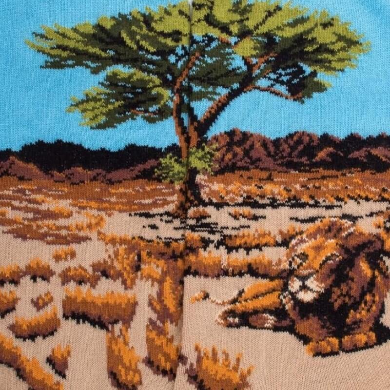 Doré Doré Chaussettes Homme En Coton Avec Vue Des Savanes Africaines - Beige Grège