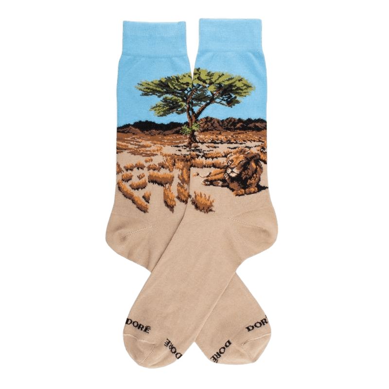 doré doré Chaussettes homme en coton avec vue des savanes Africaines - Beige Grège
