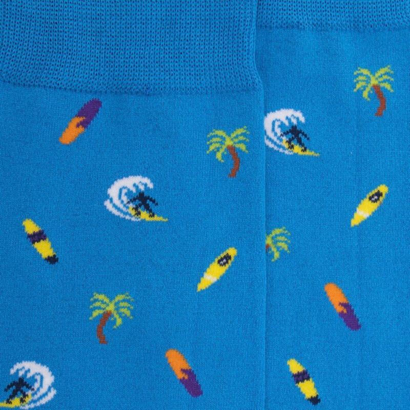 Doré Doré Chaussettes Homme En Coton Doux Surf Et Palmiers - Bleu