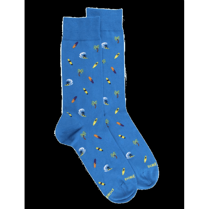 doré doré Chaussettes homme en coton doux Surf et Palmiers - Bleu