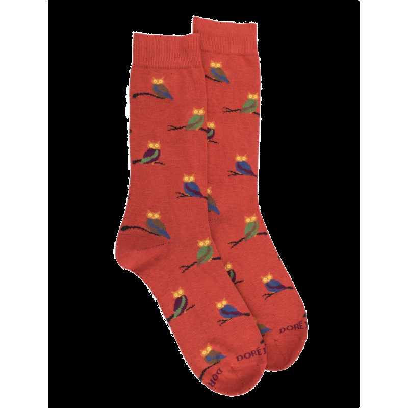 Doré Doré Chaussettes Homme En Coton Motif Hibou - Orange Cognac & Vert Campagne