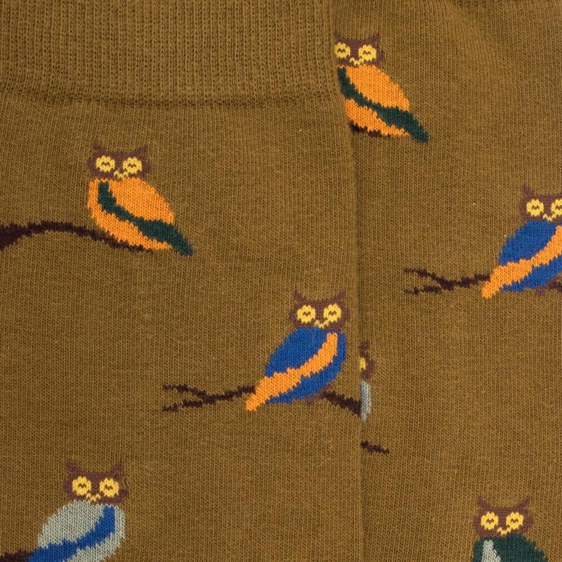 Doré Doré Chaussettes Homme En Coton Motif Hibou - Vert Pistache & Bleu Cosmos