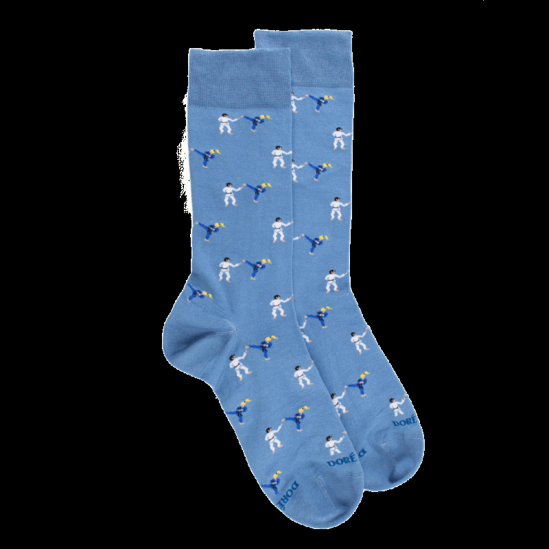 doré doré Chaussettes homme en fil d'Ecosse à motifs Judo - Bleu Macadam