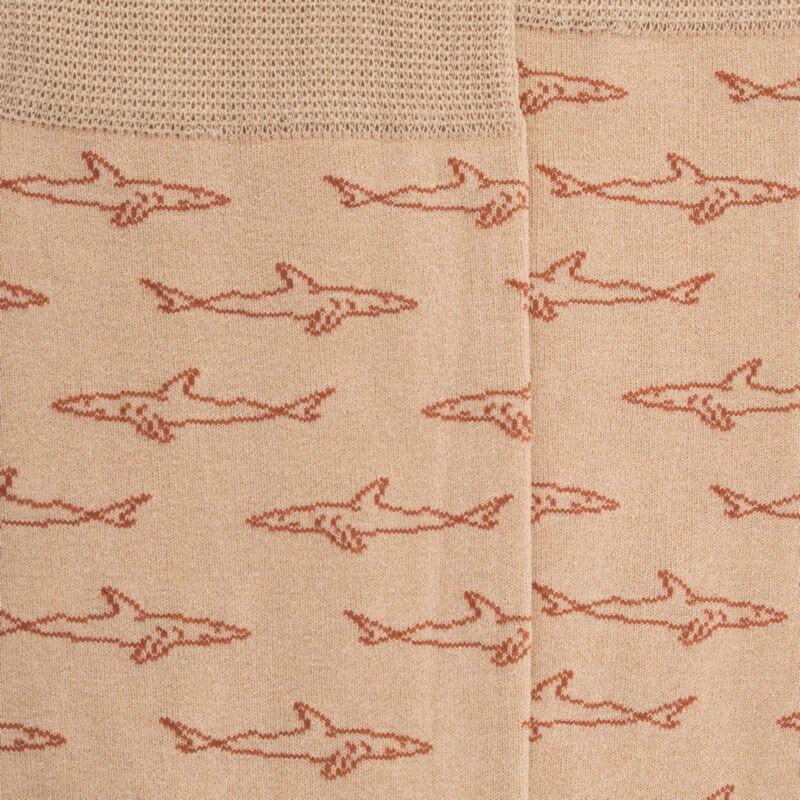 Doré Doré Chaussettes Homme En Fil D'écosse Et Motifs Requins - Beige