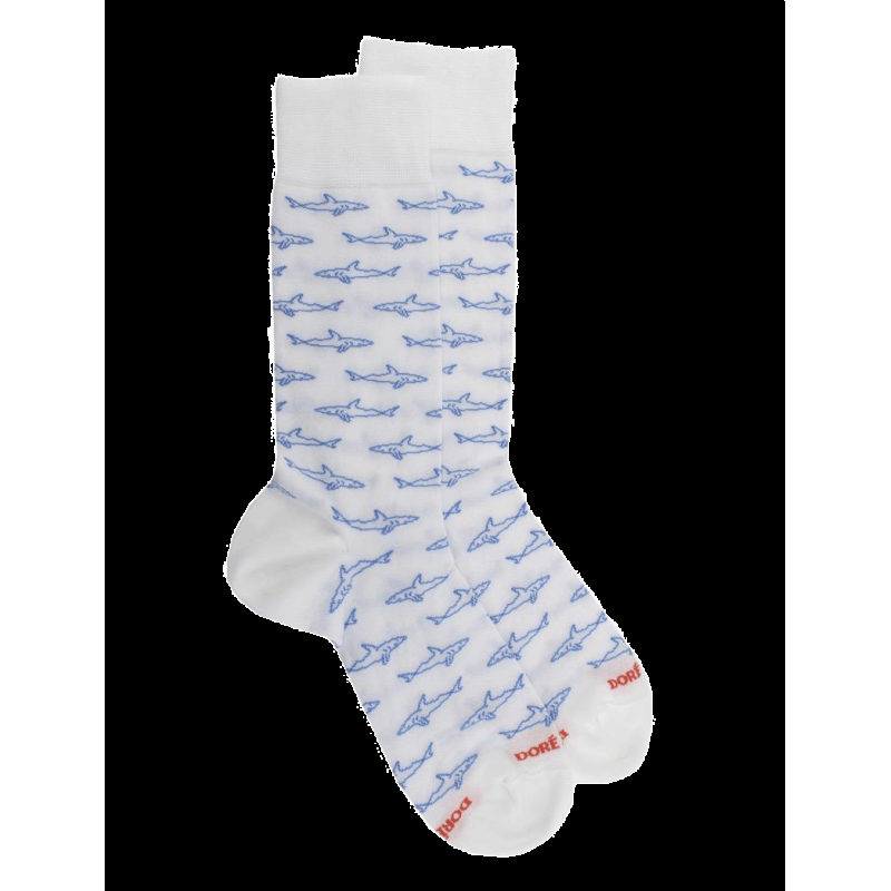doré doré Chaussettes homme en fil d'écosse et motifs Requins - Blanc