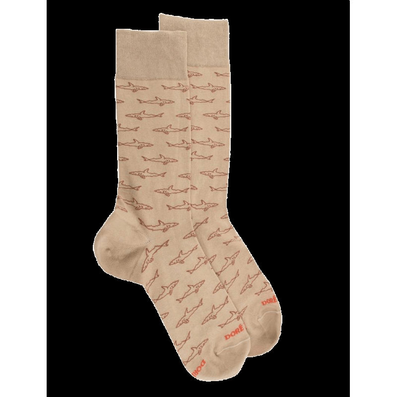 doré doré Chaussettes homme en fil d'écosse et motifs Requins - Beige
