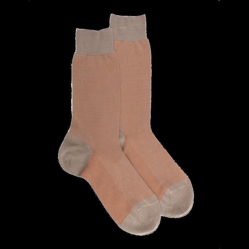 doré doré Chaussettes homme en fil d'Écosse renforcé à motifs caviar - Gris & Orange cognac