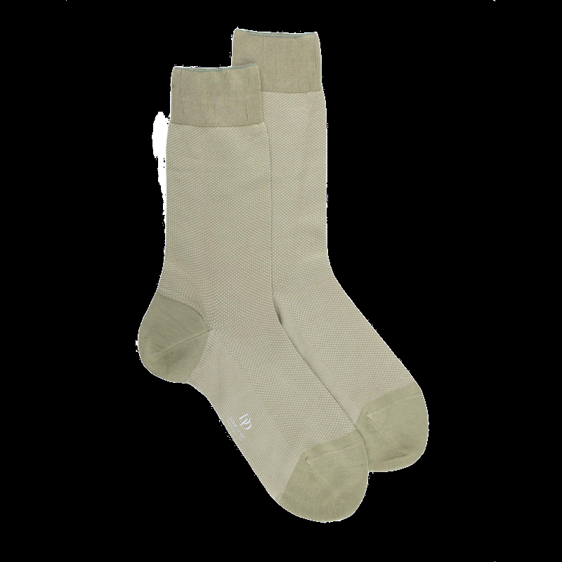 doré doré Chaussettes homme en fil d'Écosse renforcé à motifs caviar - Vert Sauge & Blanc Givre