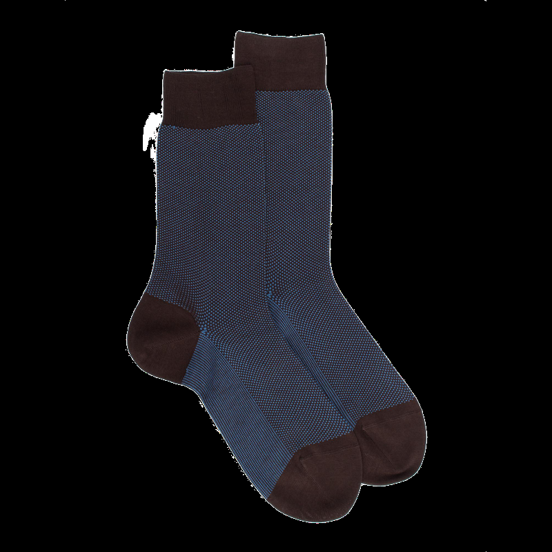 doré doré Chaussettes homme en fil d'Écosse renforcé à motifs caviar - Couleur café & Bleu Bassin