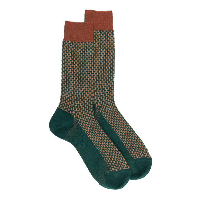 doré doré Chaussettes homme en laine à motif à trois couleurs - Gris-vert Fer & Orange écureuil