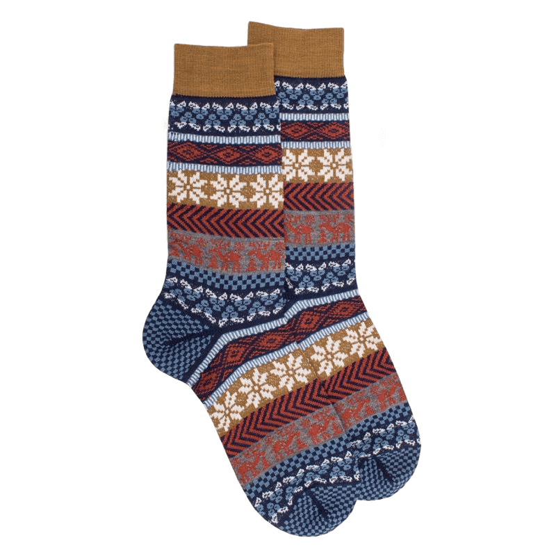 doré doré Chaussettes homme en laine à motif de Noël - Bleu Caban