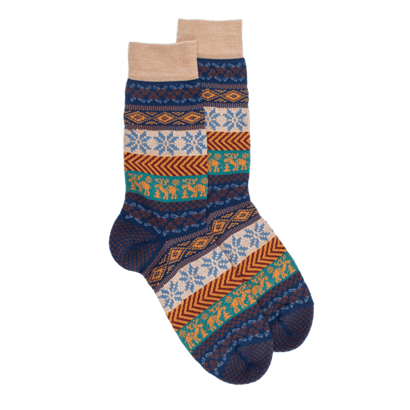 doré doré Chaussettes homme en laine à motif de Noël - Bleu Voilier