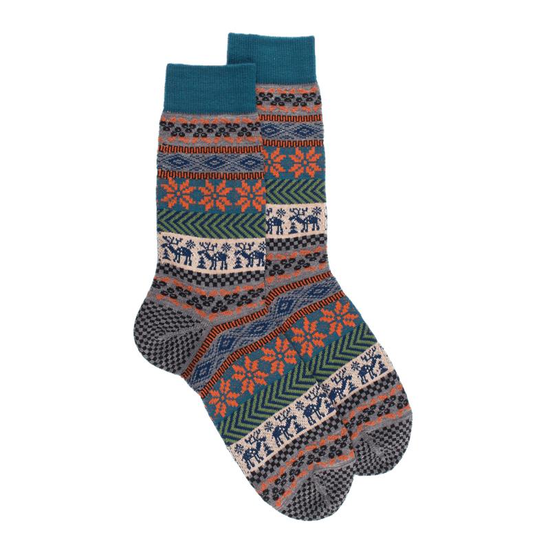doré doré Chaussettes homme en laine à motif de Noël - Gris Bourrasque & Bleu golfe