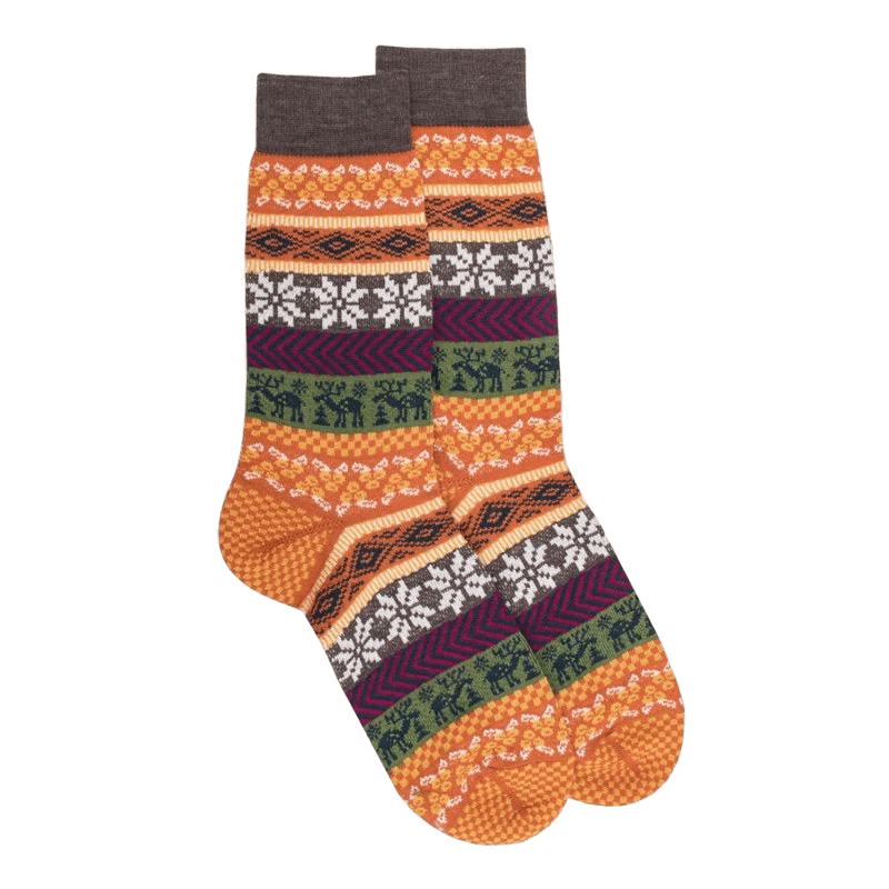 doré doré Chaussettes homme en laine à motif de Noël - Orange cognac
