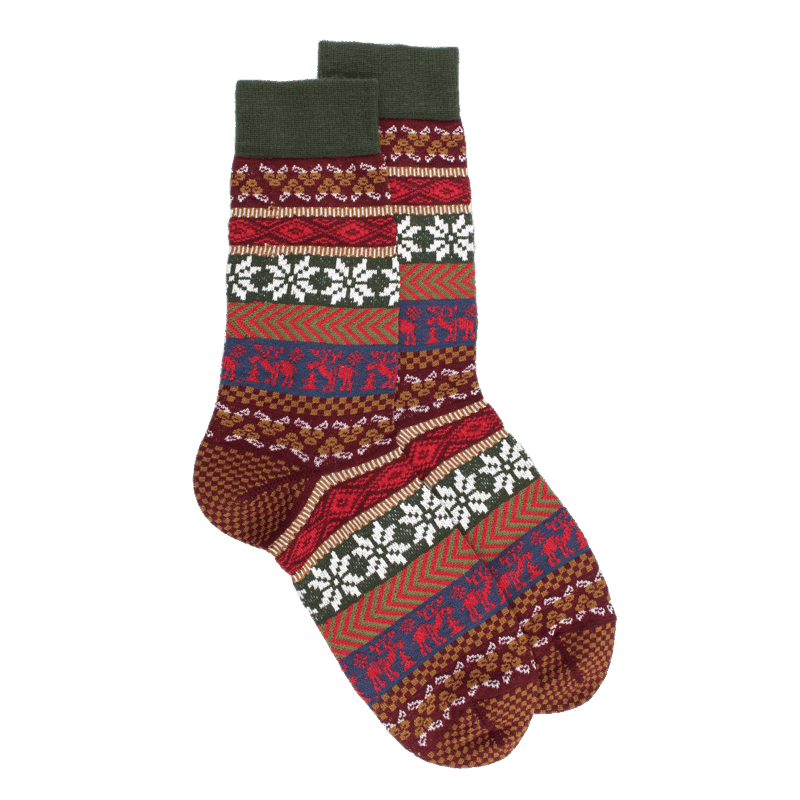 doré doré Chaussettes homme en laine à motif de Noël - Rouge pommard