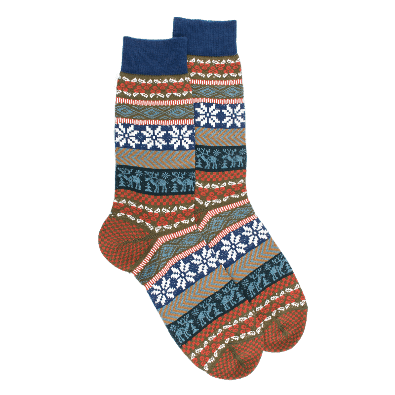 doré doré Chaussettes homme en laine à motif de Noël - Vert lichen