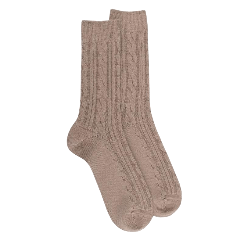 doré doré Chaussettes homme en laine à motif torsadés - Beige Sable