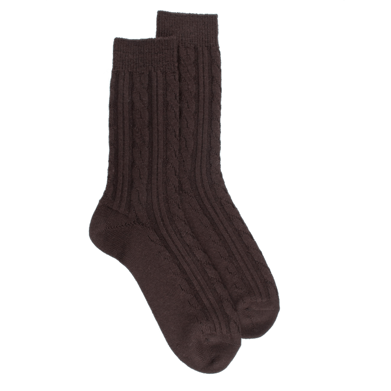 doré doré Chaussettes homme en laine à motif torsadés - Marron Chocolat