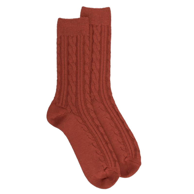 doré doré Chaussettes homme en laine à motif torsadés - Orange henné