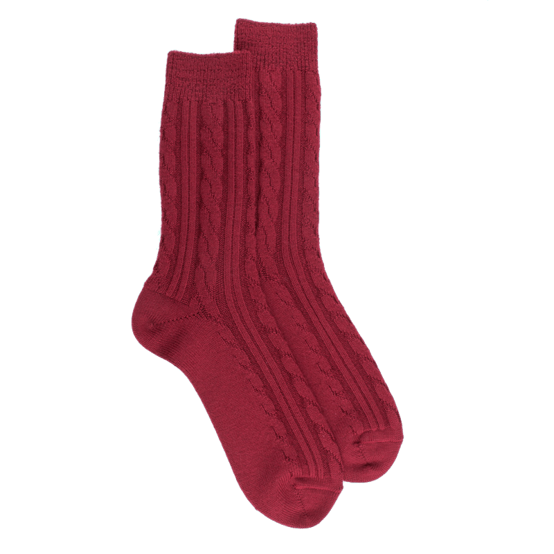 doré doré Chaussettes homme en laine à motif torsadés - Rouge pommard