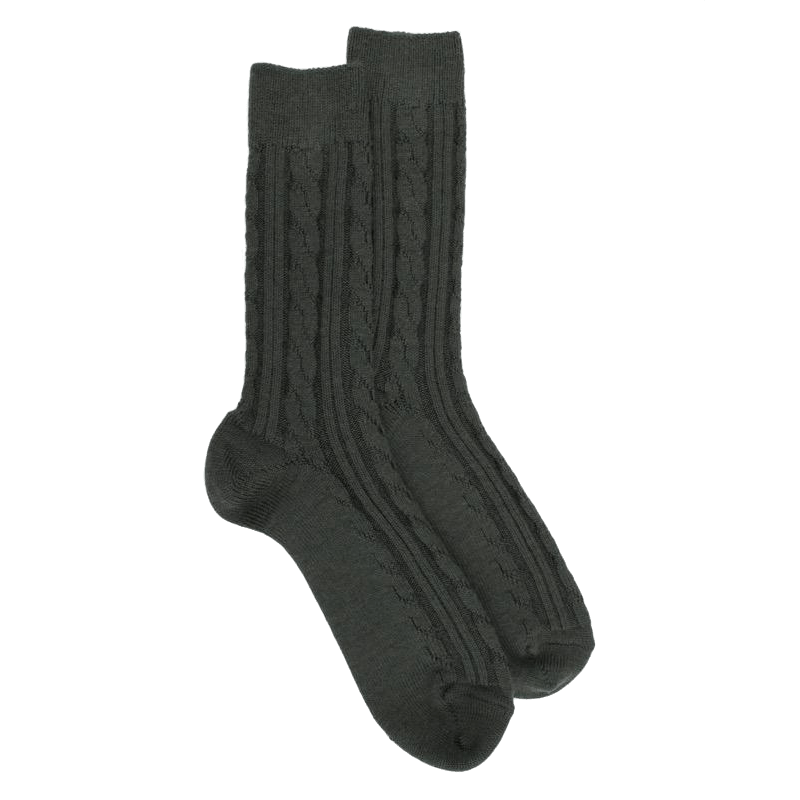 doré doré Chaussettes homme en laine à motif torsadés - Vert thuya
