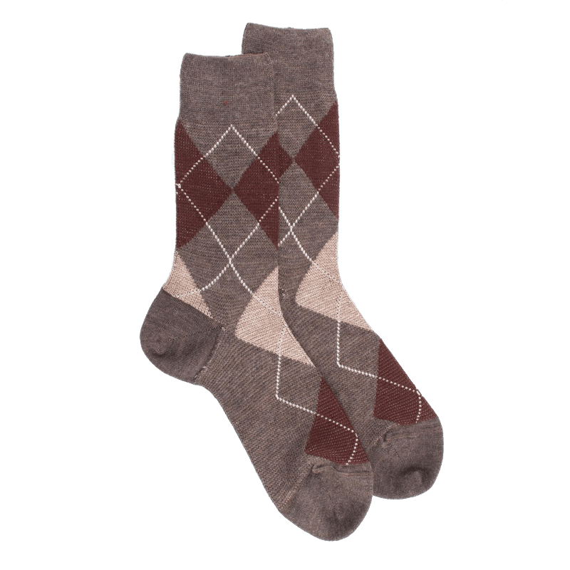 doré doré Chaussettes homme en laine mérinos à motif à losanges - Brun loutre & Beige Sable