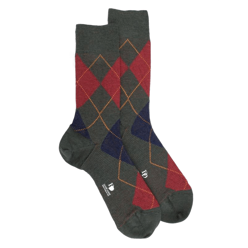 doré doré Chaussettes homme en laine mérinos à motif à losanges - Vert thuya & bleu caban