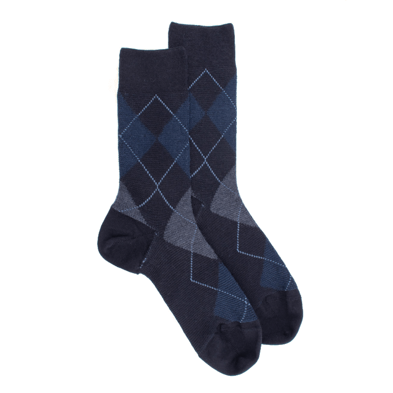 doré doré Chaussettes homme en laine mérinos à motif à losanges - Bleu marine
