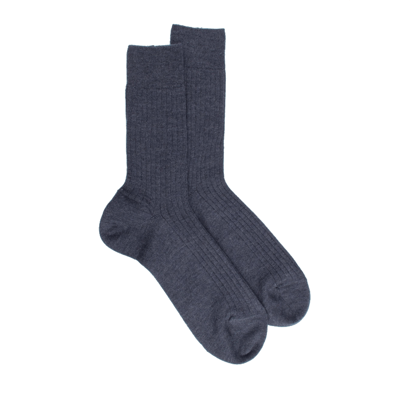 doré doré Chaussettes homme en laine mérinos côtelées - Bleu Jean
