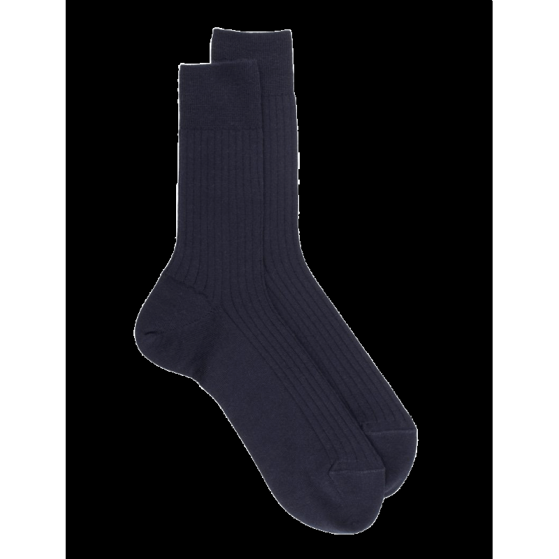 doré doré Chaussettes homme en laine mérinos côtelées - Bleu marine foncé