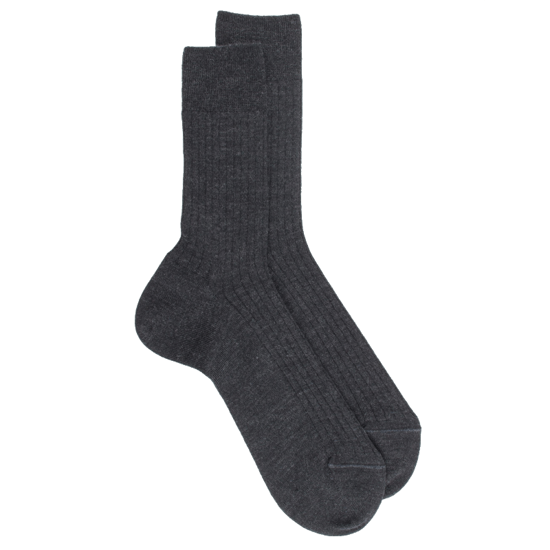 doré doré Chaussettes homme en laine mérinos côtelées - Gris foncé