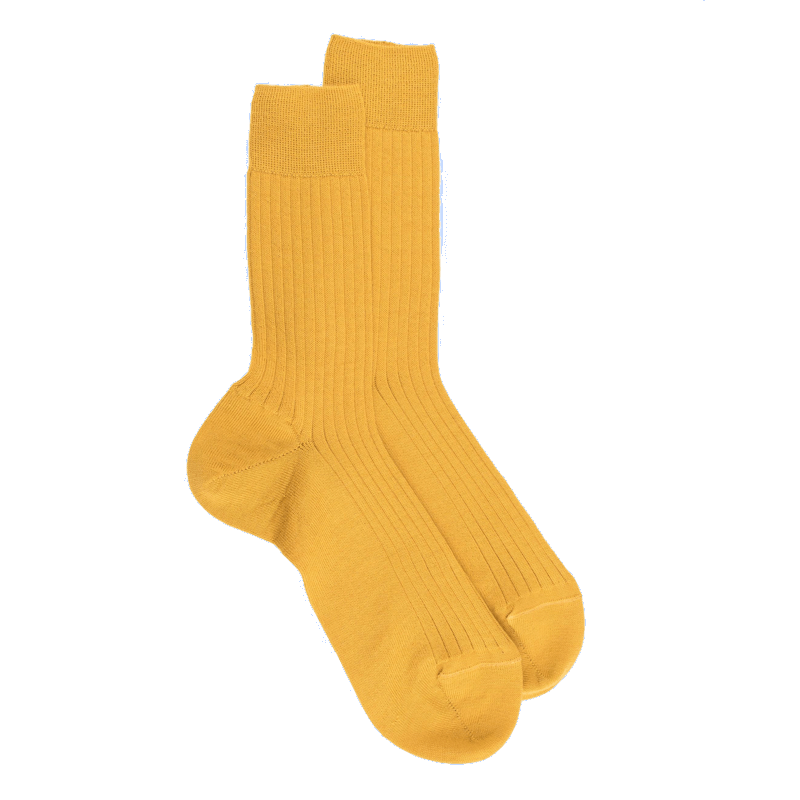 doré doré Chaussettes homme en laine mérinos côtelées - Jaune