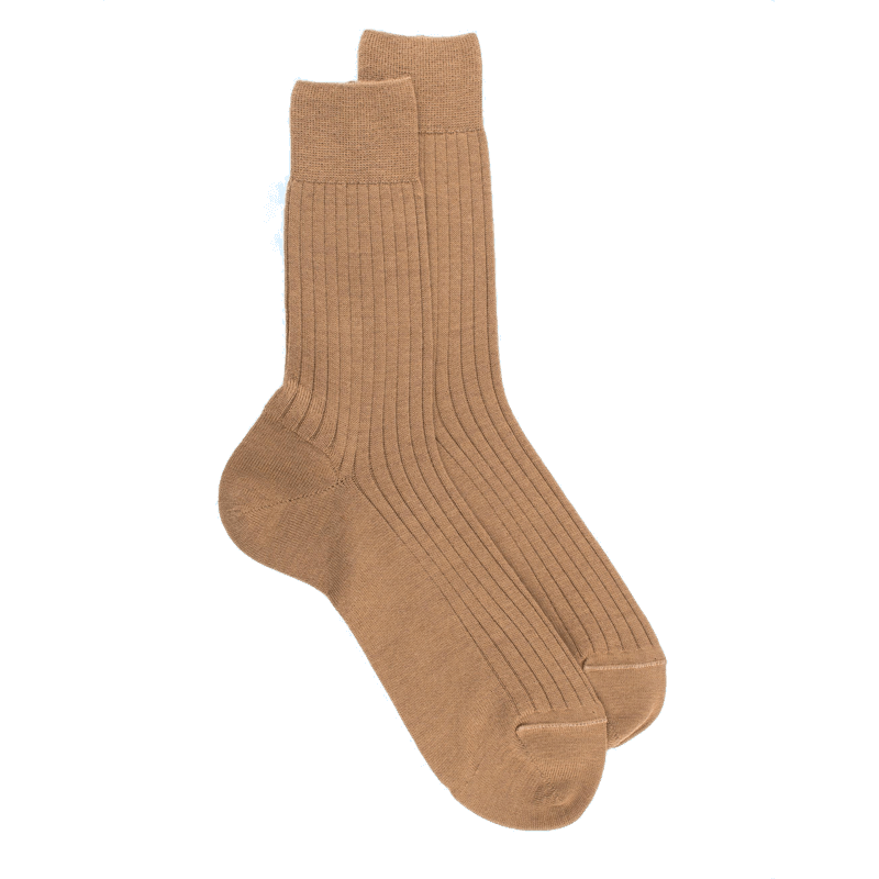 doré doré Chaussettes homme en laine mérinos côtelées - Marron Désert