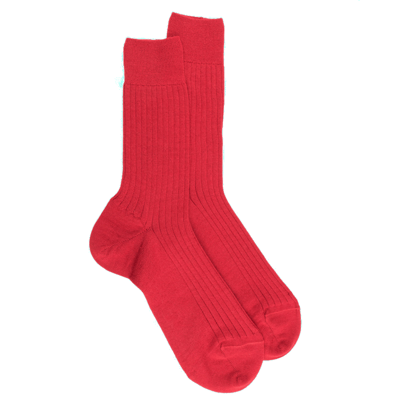 doré doré Chaussettes homme en laine mérinos côtelées - Rouge Ponceau