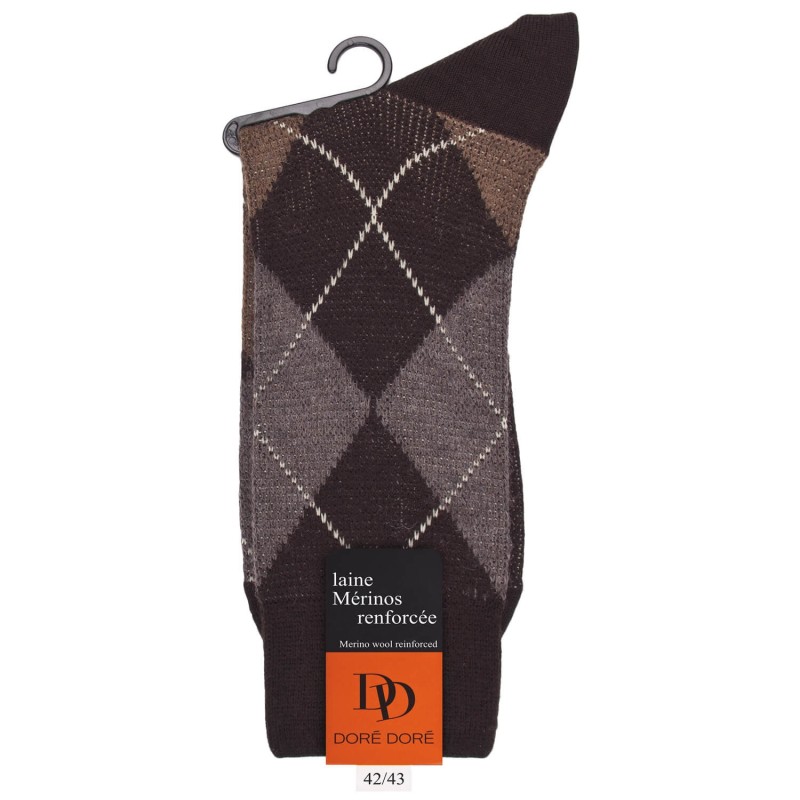 Doré Doré Chaussettes Homme En Laine Mérinos Et Motif Jacquard à Losanges - Marron