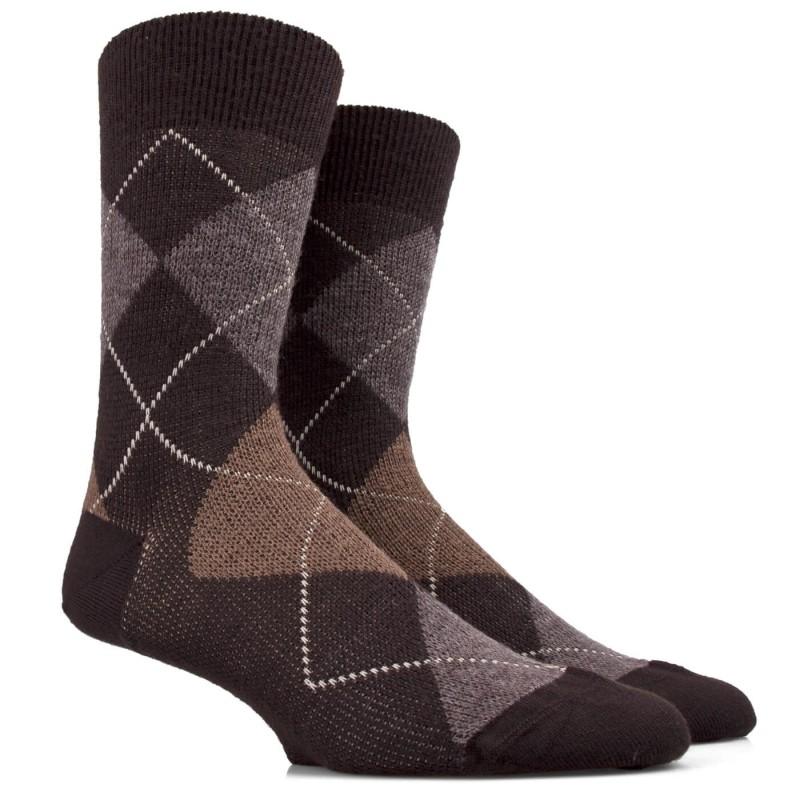 doré doré Chaussettes Homme en laine mérinos et motif jacquard à losanges - Marron