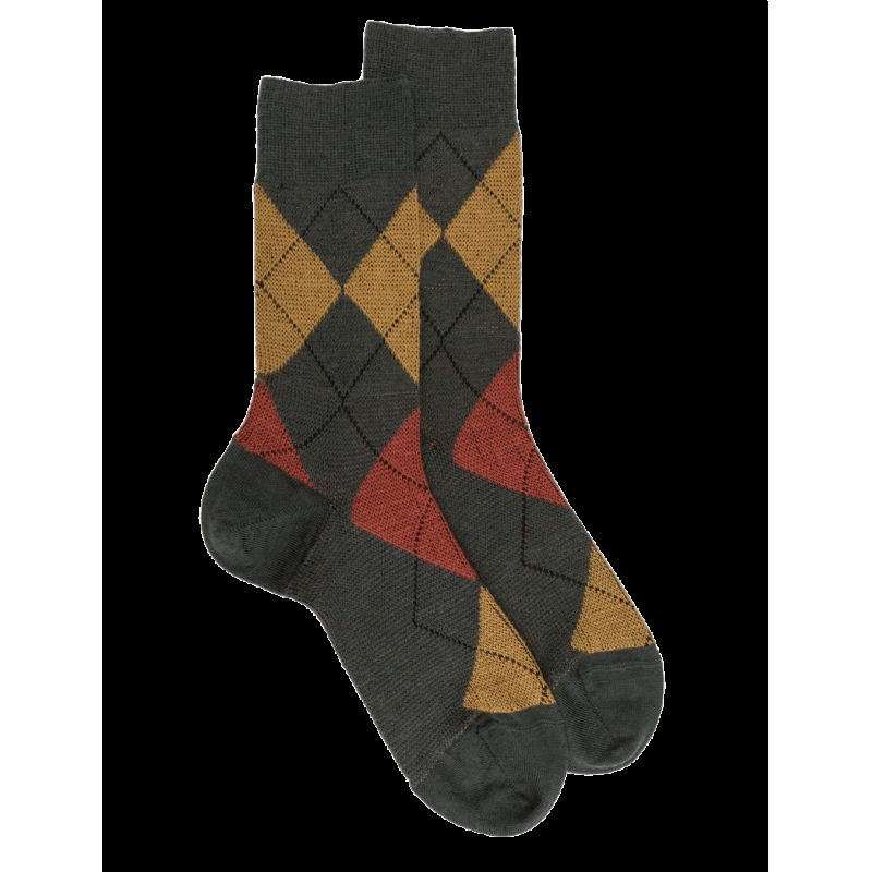 doré doré Chaussettes homme en laine mérinos et motifs jacquard à losanges - Thuya et Henné