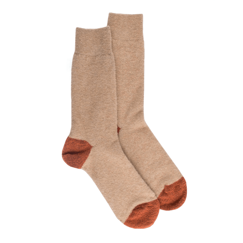 doré doré Chaussettes homme en laine polaire - Beige Désert & Orange cognac